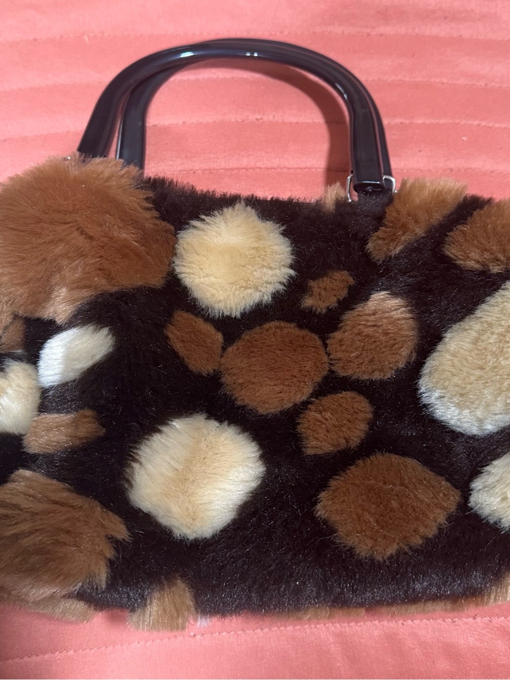 Polka Dot Faux Fur Mini Bag - Brown/Cream